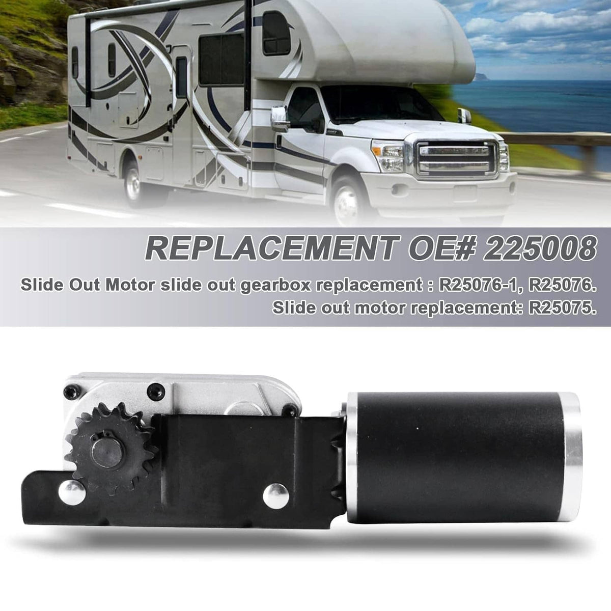 Solidspare New RV Slide Out Gear Box and High Output Motor,Replace FOR ‎R25076-1, R25075