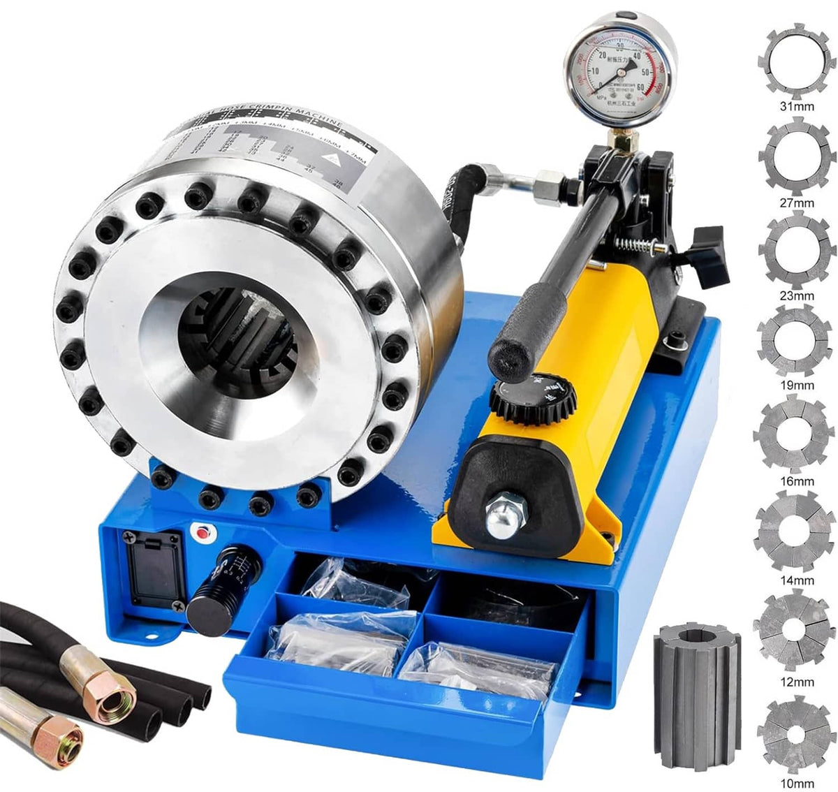 Solidspare New 5600KN Hydraulic Hose Crimper Pipe Clamping Machine w/ 8 Sets Dies 10mm-30mm