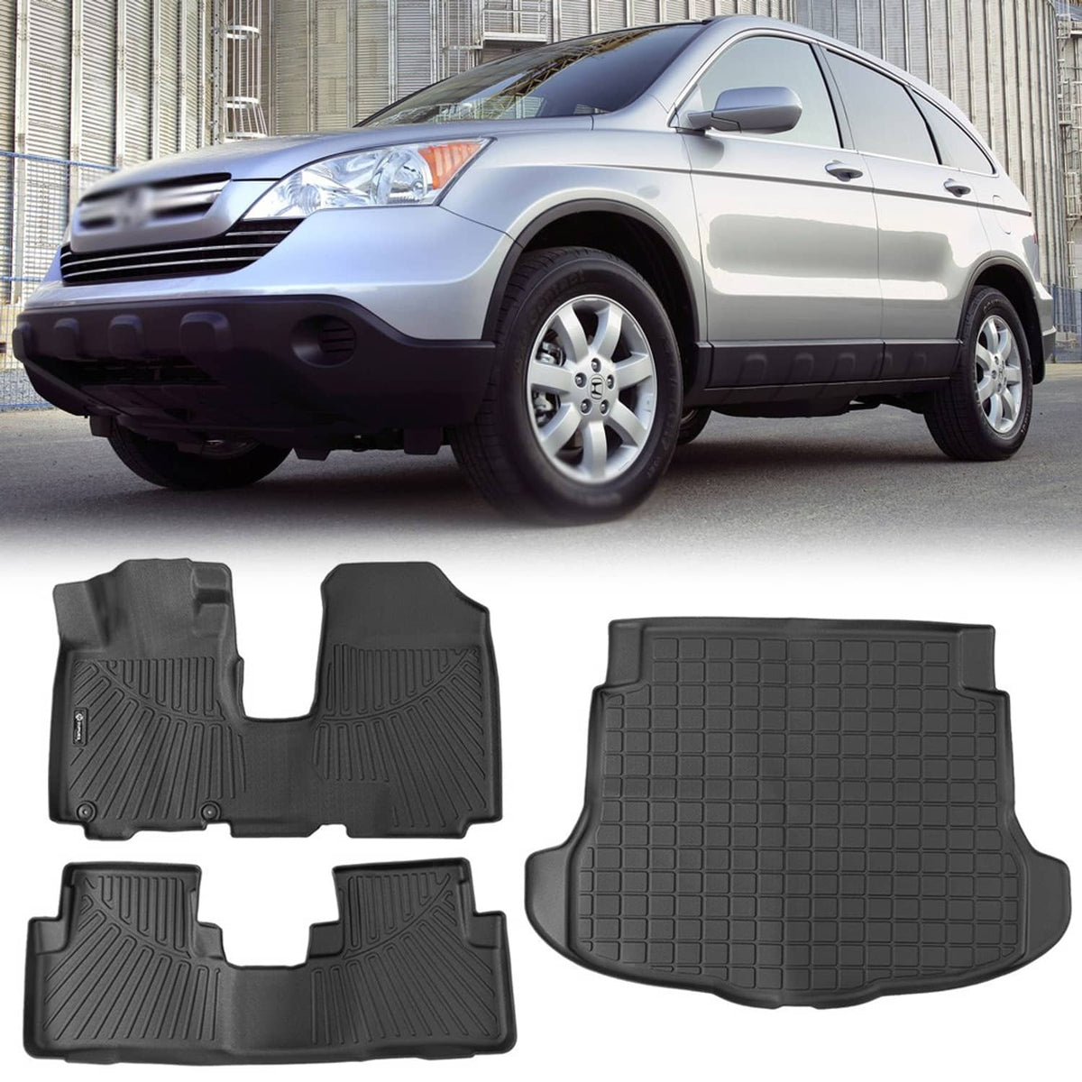 Solidspare Front Floor Mats & Rear Cargo Liner for 2007-2011 Honda CRV LX/SE/EX/EX-L TPE