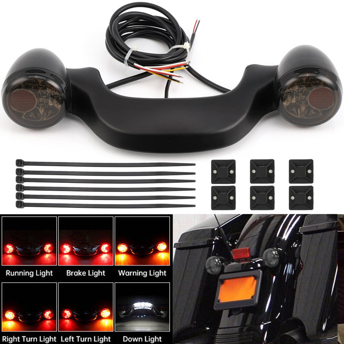 Solidspare Rear Bullet Brake LED Light Bar Turn Signals For Harley Road King Street Glide