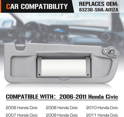 Solidspare Grey Passenger Side Right Sun Visor For 2006-2011 Honda Civic Sedan/Coupe