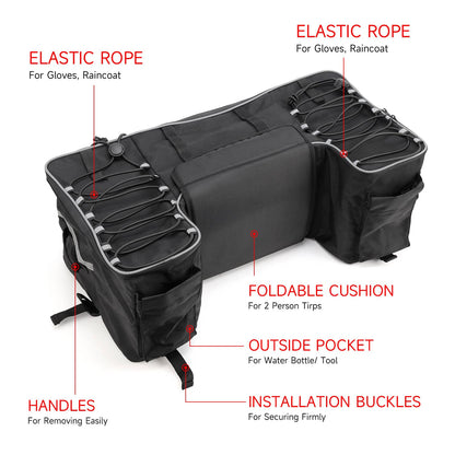 Solidspare Black Rear Rack Back Seat Storage Pack Luggage Bag w/Cushion Pad Padded ATV Part