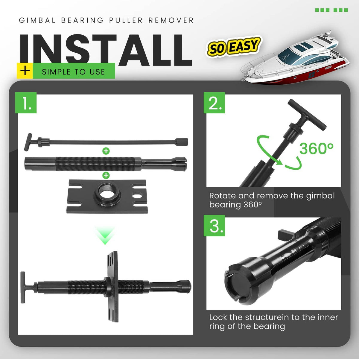 Solidspare BLK Gimbal Bearing Puller + Alignment Tool For Mercruiser Alpha Bravo MR OMC