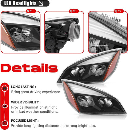 Solidspare Left & Right Full LED Headlights Headlamps For 2018-2022 Freightliner Cascadia