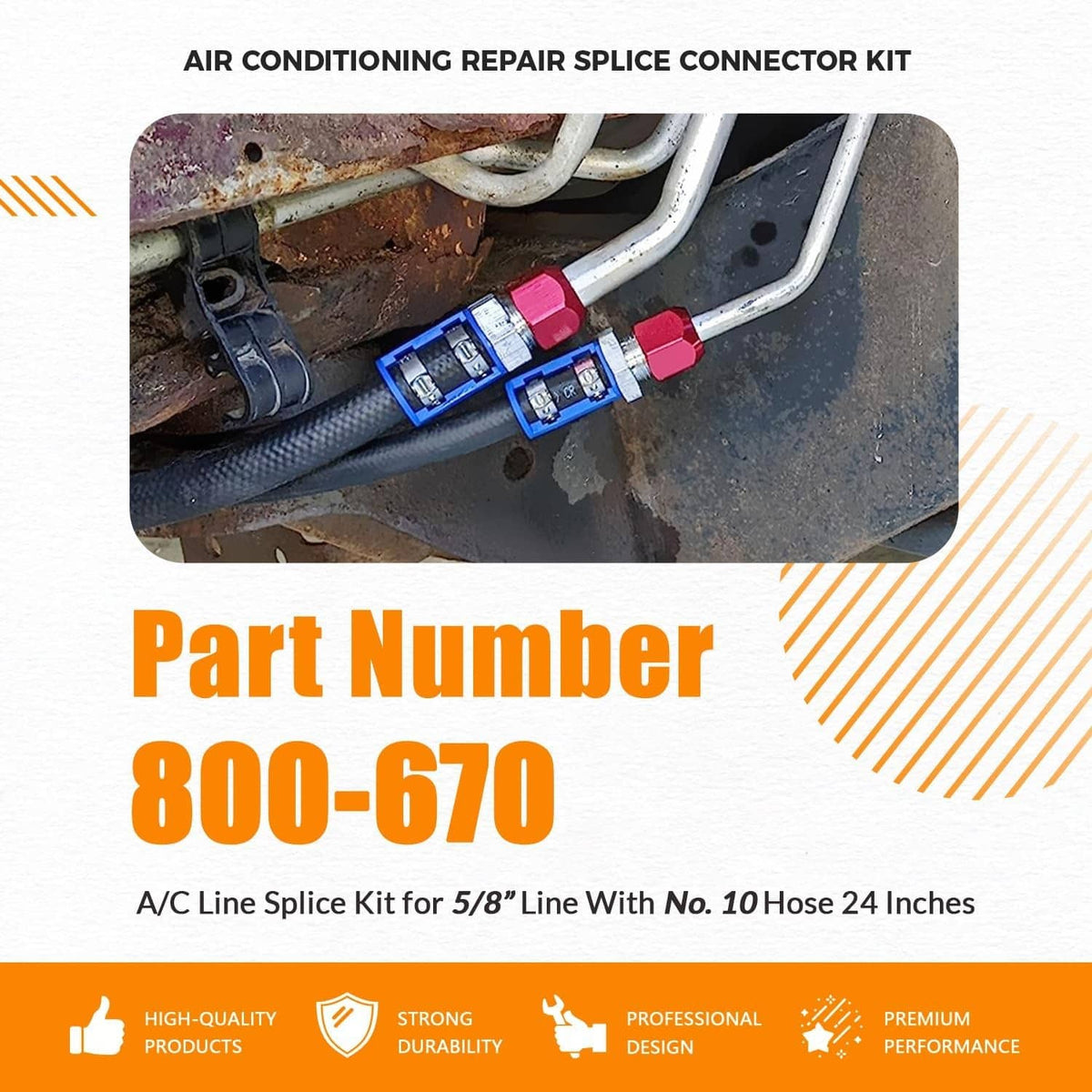 Solidspare 800-670 A/C Line Splice Kit for 5/8” Line With No.10 Hose, Line to Hose Repair