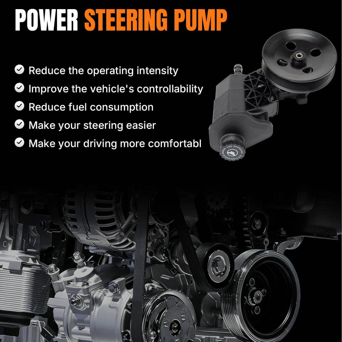 Solidspare Power Steering Pump w/ Reservoir for Dodge Ram 2500 Ram 3500 5073241AA 2003-2007