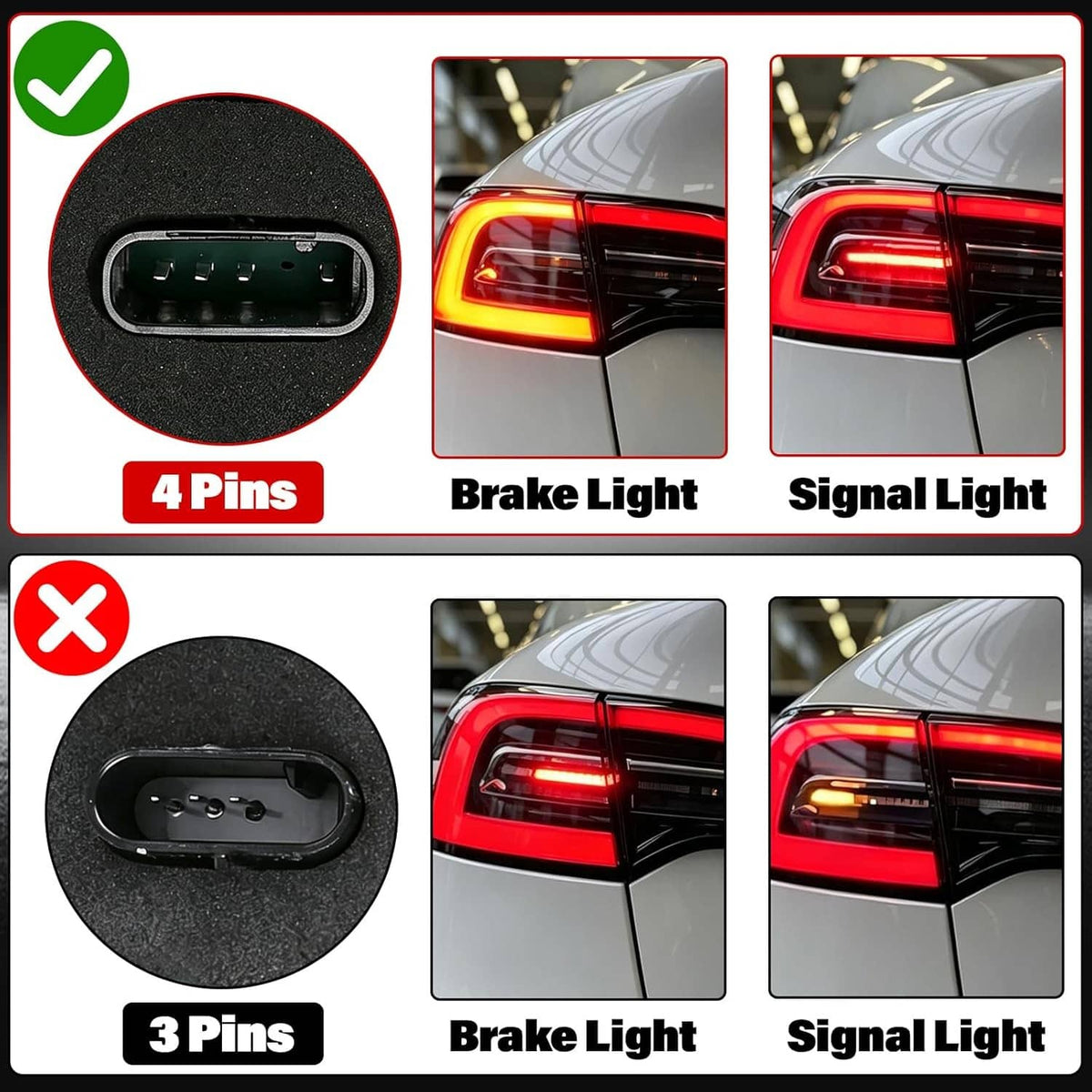 Solidspare For 2021-2024 Tesla Model 3/Y Left Rear Tail Lamp 4-Pin LED Amber OE# 1502086
