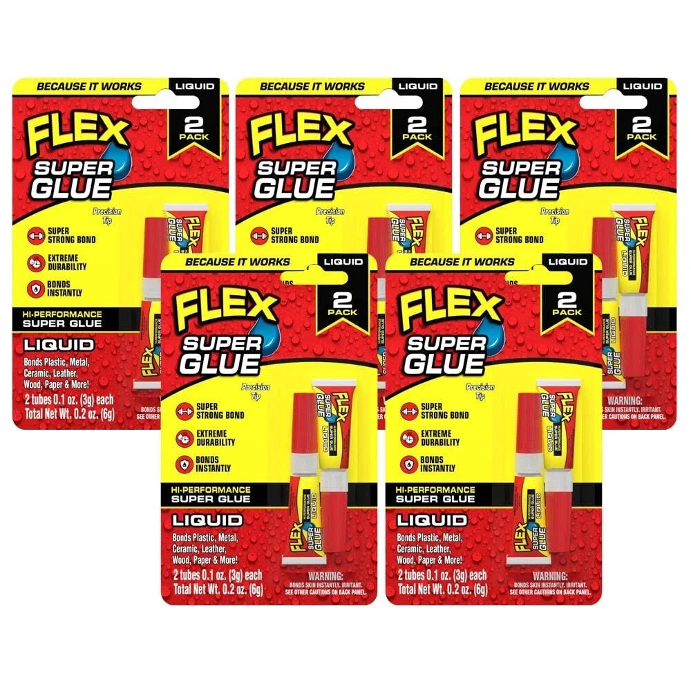 5 Twin Packs Flex Seal Super Glue High Strength Clear Super Glue LIQUID 3g Tubes