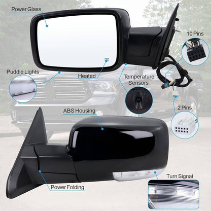 Solidspare Left/ Driver Power Fold +Heated+ Temp Sensor Mirror For 2013-2019 Dodge Ram 1500