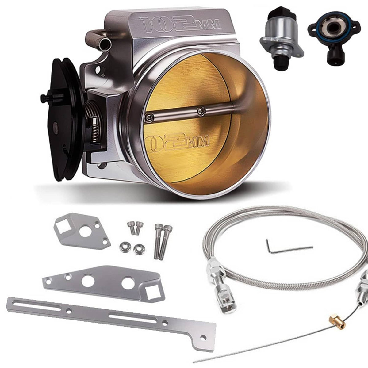 Solidspare 4 Bolt 102mm Throttle Body & TPS IAC+Throttle Cable For GM Gen III LS1 LS2 LS6