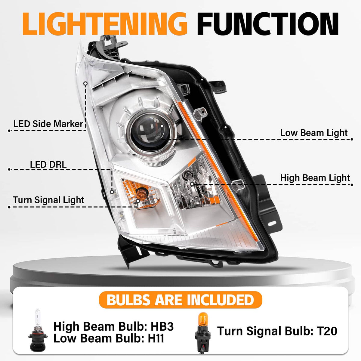 Solid Spare Clear Projector Headlight For Cadillac SRX 2010-2016 Passenger Side Replacement