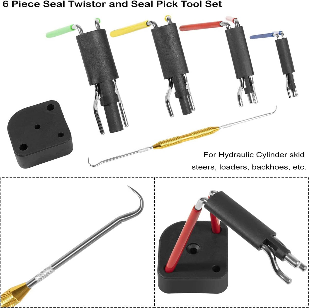 Solid Spare Rod Seal Install Tool Set Hydraulic U-Cup Twistor Installation Tool (Pack of 6)