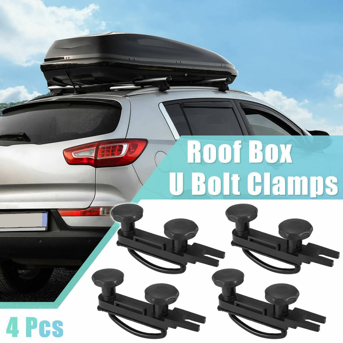 Solidspare 4Pcs Roof Box U-Bolt Clamps Cargo Carrier Roof Rack Bracket Van Mounting Black