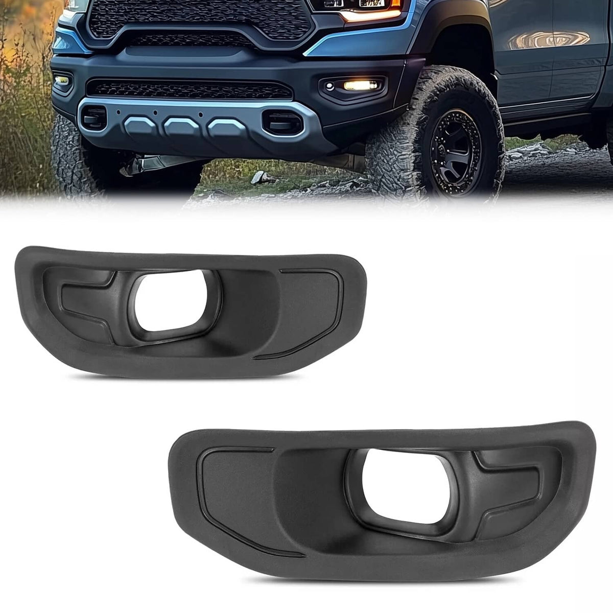 Solid Spare For Ram 1500 2019-2024 Front Driver & Passenger Side Fog Light Lamp Bezel Kit