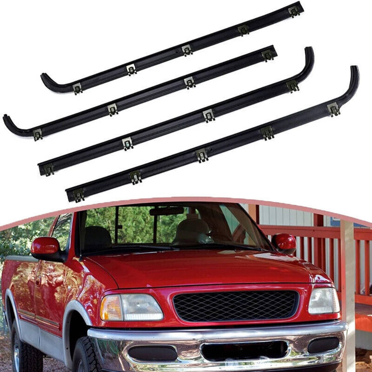 Solidspare 4PCS Door Window Seal Belt Weatherstrip Kit For 1987- 1997 Ford F150 F250 F350