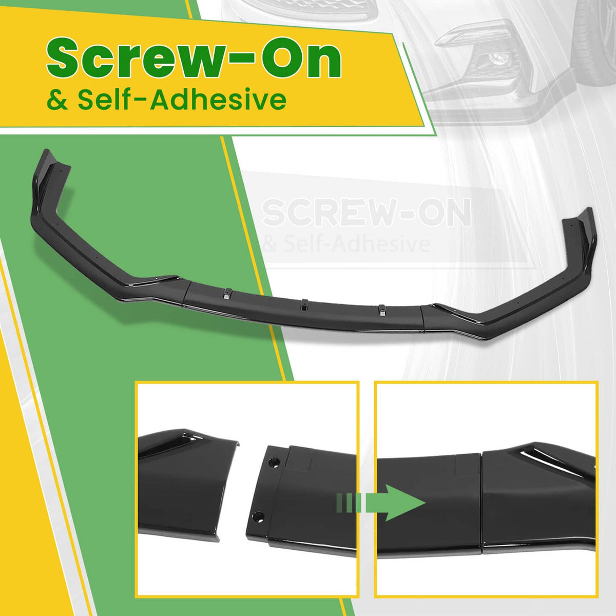 Solid Spare Fits Infiniti Q50 Sport 18-24 Gloss Black PP 3PC Front Bumper Lip Chin Splitter