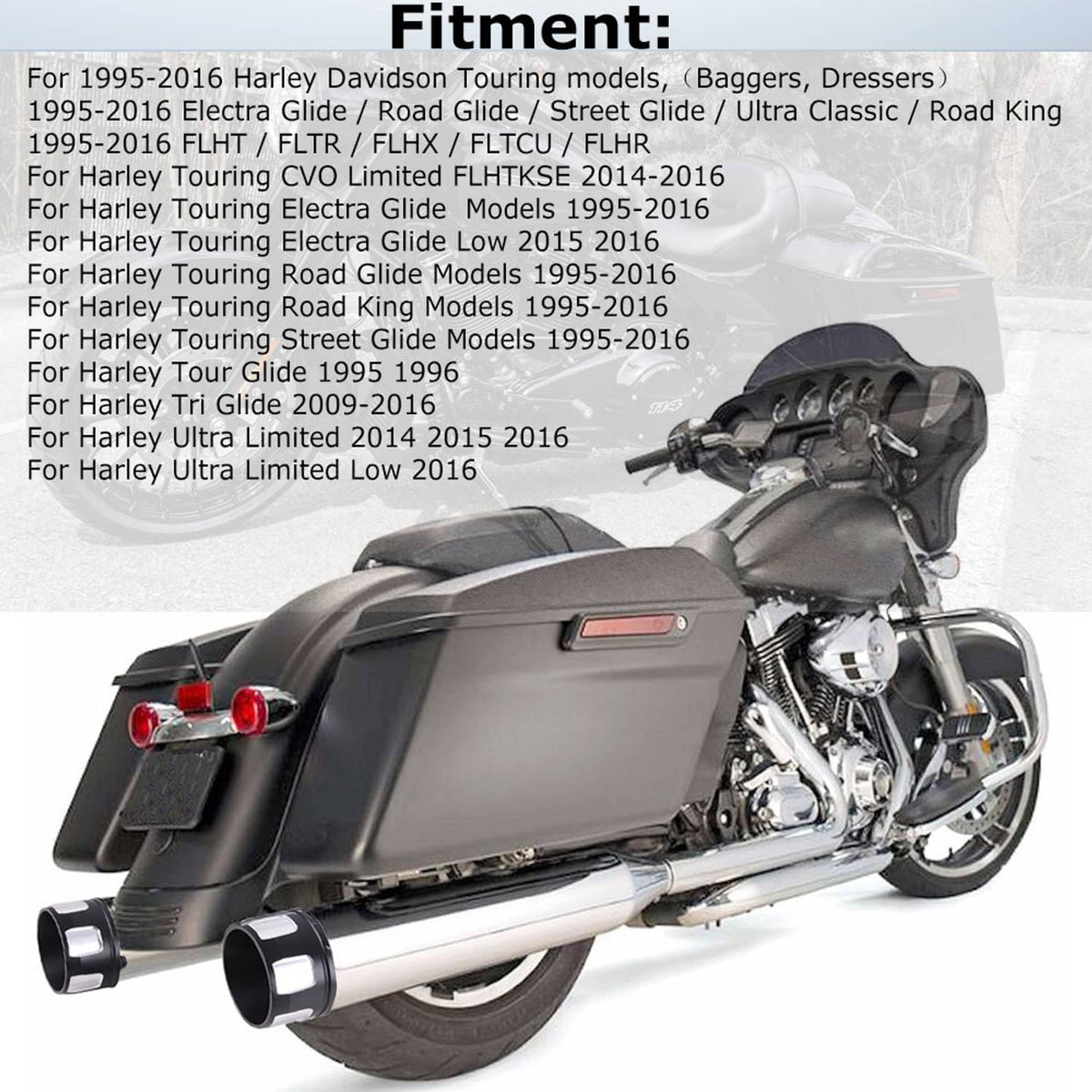 Solidspare Chrome 4" Exhaust Pipes Slip On Muffler for 1995-16 Harley FLHT / FLTR / FLHX US