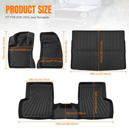 Solidspare Full Set Floor Mats & Trunk Cargo Liner For 2015-2023 Jeep Renegade All-Weather