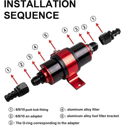 Solidspare High Flow Inline Fuel Filter 100 Micron Cleanable AN6 AN8 AN10 Adapter Universal