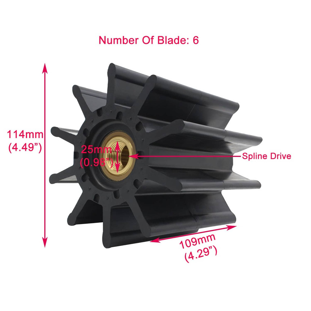 Solid Spare Marine Impeller for Sherwood 22000K G2201 G22011-01 G22012X Caterpillar 2127264