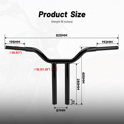 Solidspare 16" Rise MX-T Bars Handlebar Fit Fits Harley Softail Sportster Dyna Low Rider US