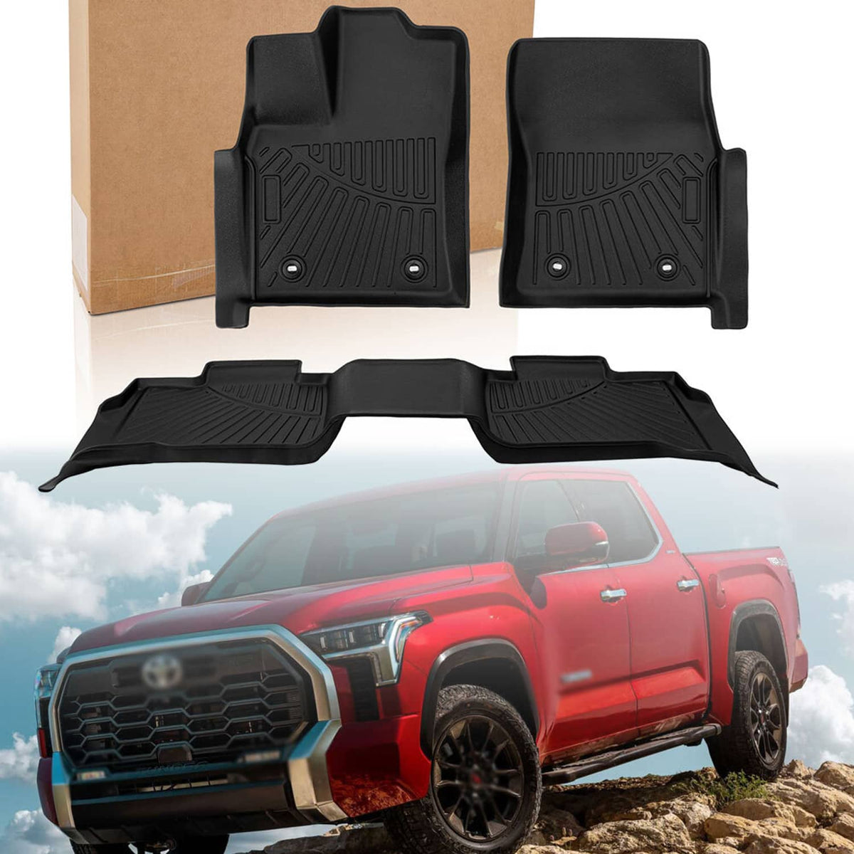 Solidspare 1st & 2nd Row Floor Mats Liners For Toyota Tundra Crew Max Cab 2022 2023 2024