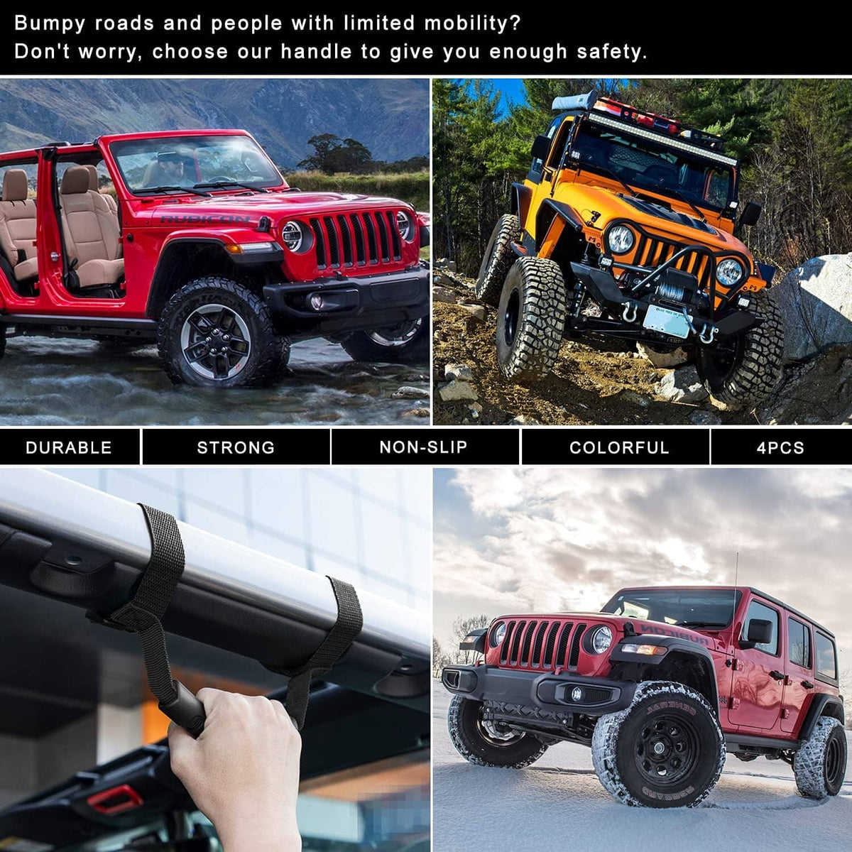 Solid Spare Roll Bar Grab Handles Grip Handles for Jeep Wrangler TJ JK JKU JL JLU 1955-2021