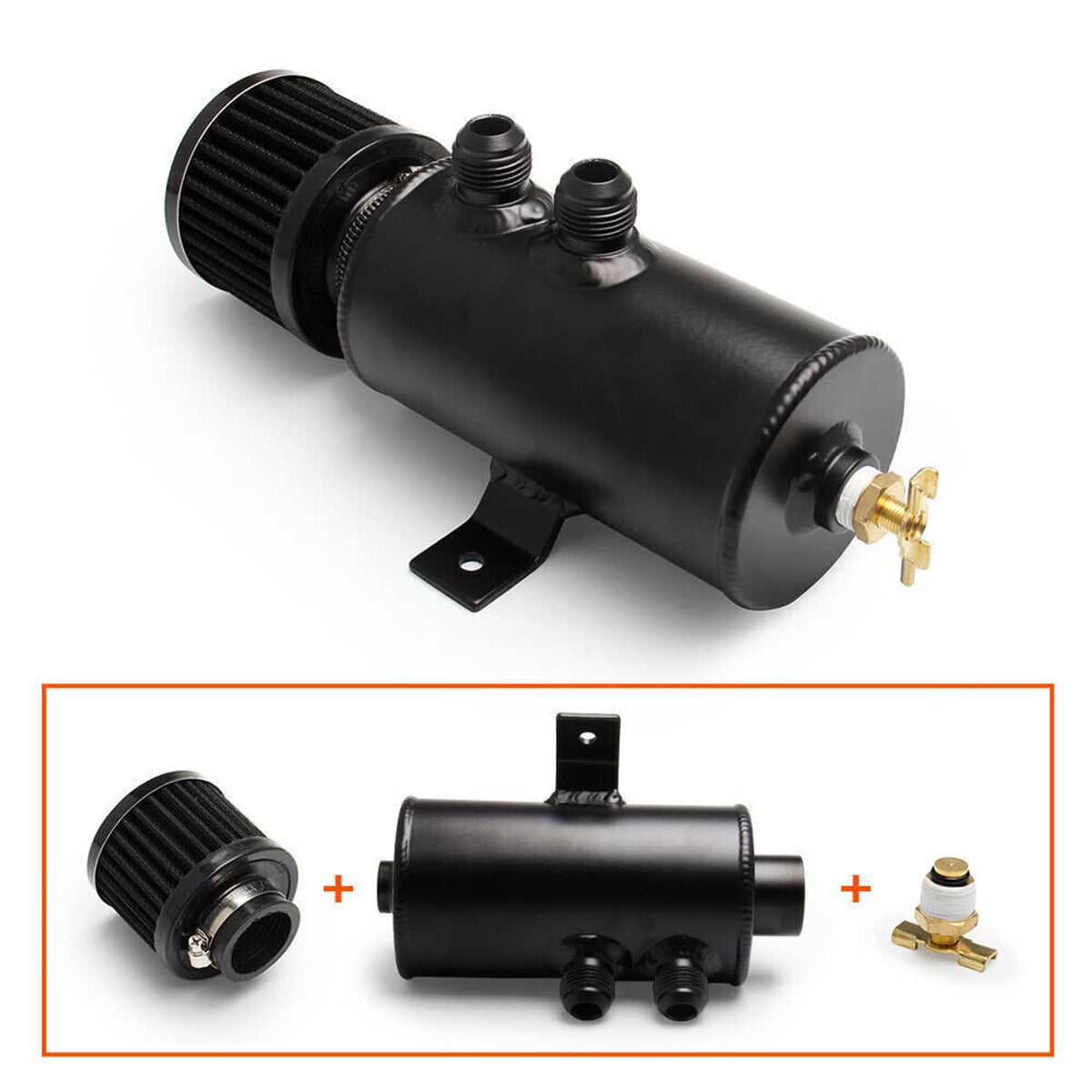 Solidspare 10AN Oil Catch Can Reservoir Tank 2 Port Dual Breather Filter Baffled +10FT Hose