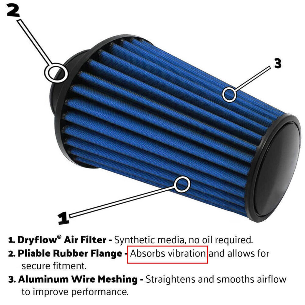 Solidspare New 4'' 102mm Long High Flow Inlet Cone Dry Filter Cold Air Intake Replacement