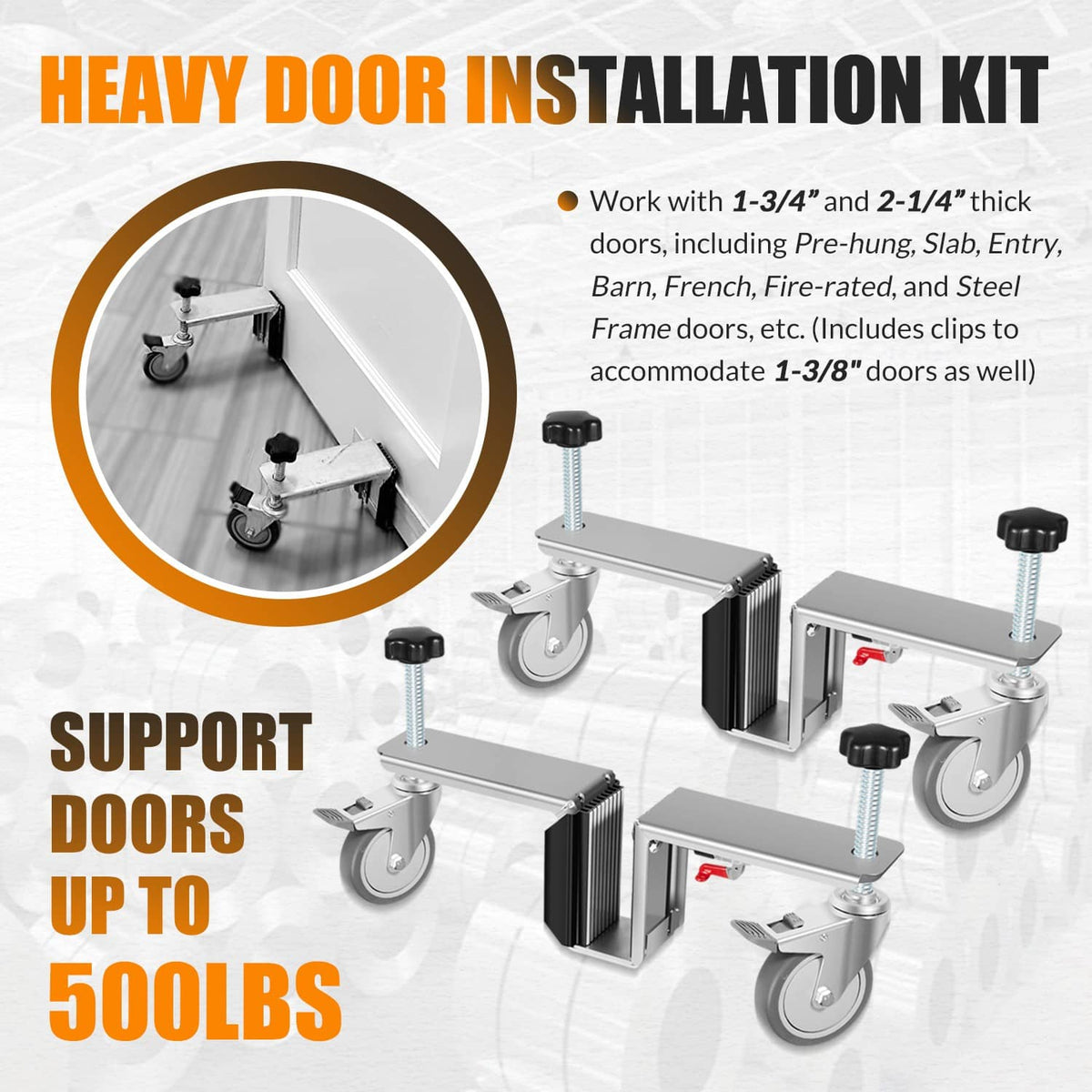 Solidspare Heavy Door Installation Hardware Tool Kit for 1-3/4" and 2-1/4" Doors Dual-Dolly