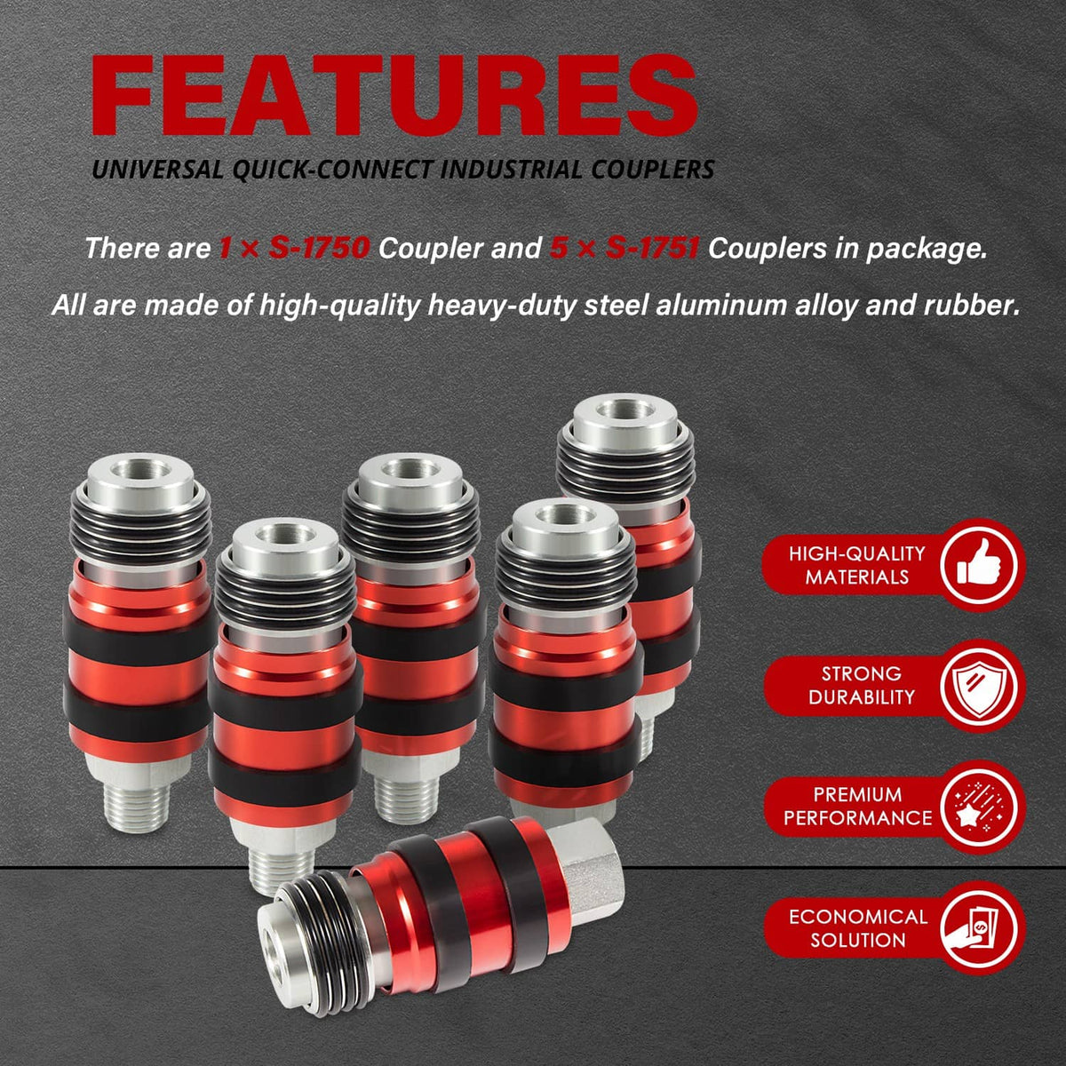 Solidspare S-1750 S-1751 Universal Quick-Connect Industrial Couplers 1/4" M/FNPT 1/4" Body