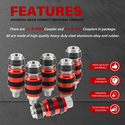 Solidspare S-1750 S-1751 Universal Quick-Connect Industrial Couplers 1/4" M/FNPT 1/4" Body