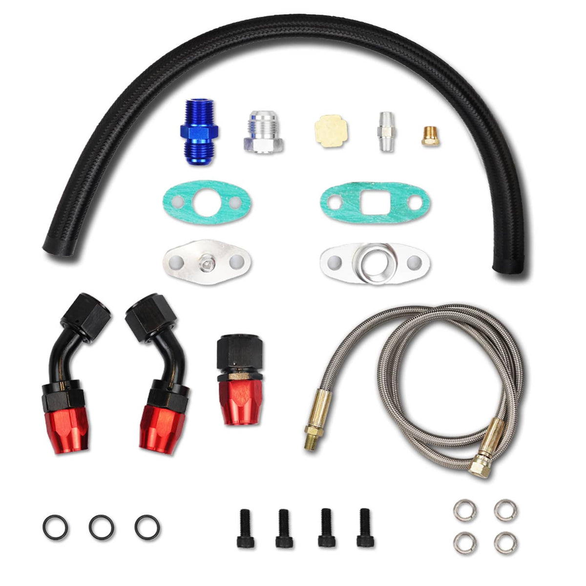 Solidspare Oil Feed Line+10AN Oil Drain Return Fitting Kit For Turbo T3 T4 T6 GT45 T04E T66