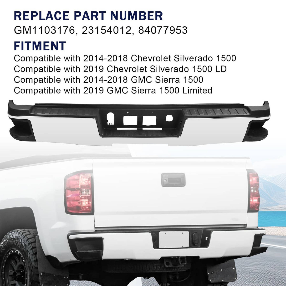 Solidspare Chrome Rear Step Bumper Assembly FIT Chevy Silverado GMC Sierra 1500 2014-2018