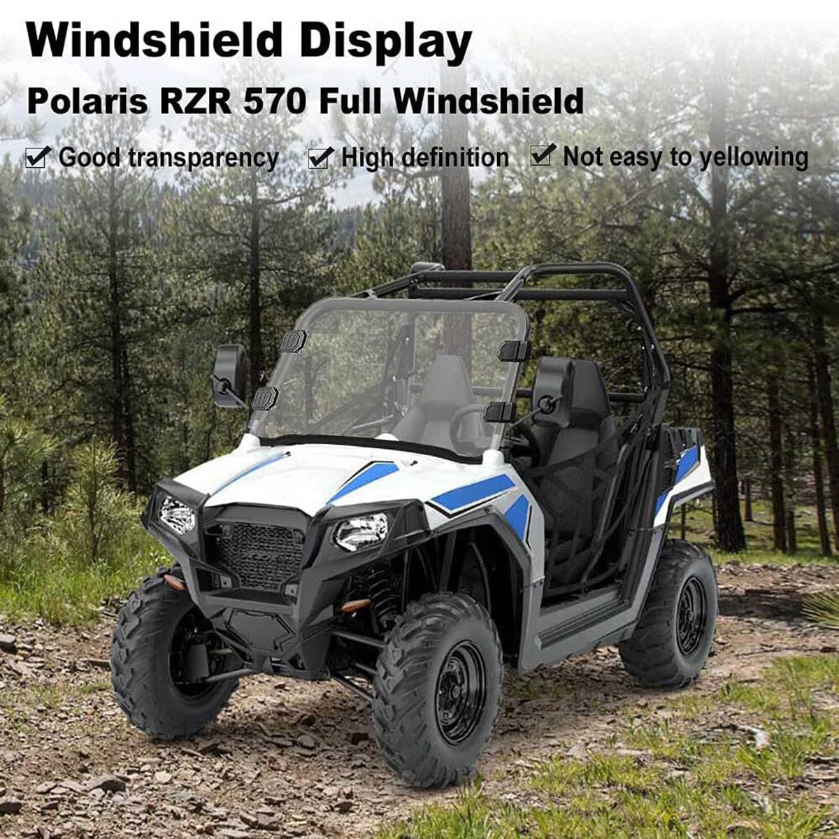 Solidspare Scratch-Resistant Full Windshield For Polaris RZR 570 800S 800 XP 900 2008-2014