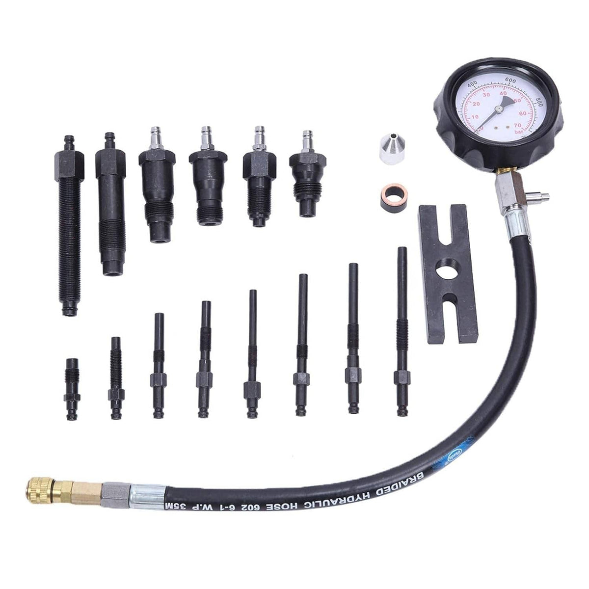Solidspare 16 Pcs Diesel Engine Compression Gauge Tester Cylinder Pressure Test Tool Kit