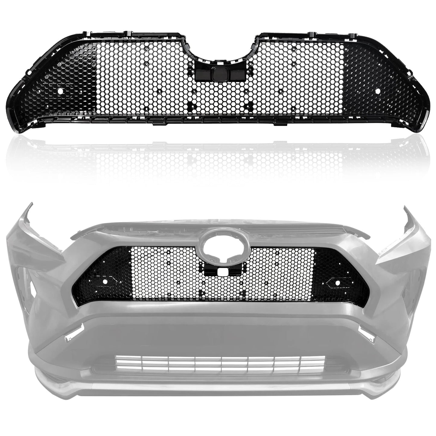 Fit 2019-21 Toyota Rav4 Front Bumper Honeycomb Chrome Trim Grille