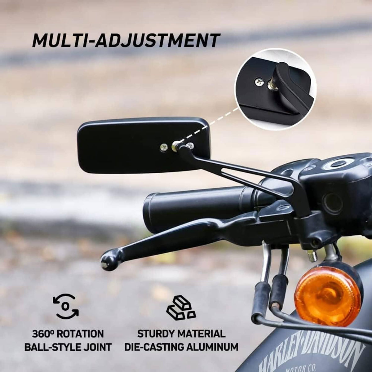 Solidspare Rectangle Motorcycle Rearview Mirrors for Harley Cruiser Bobber Chopper Softail