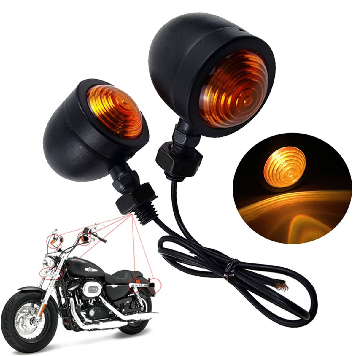 Solidspare Pair Motorcycle Amber Bullet Turn Signals Tail Lights Indicator For Harley Honda
