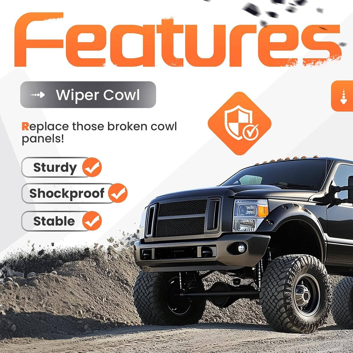 Solidspare Wiper Cowl Panel For Ford F250 F350 2008-2010 7C3Z-25022A69-AA 7C3Z-25022A68-AA