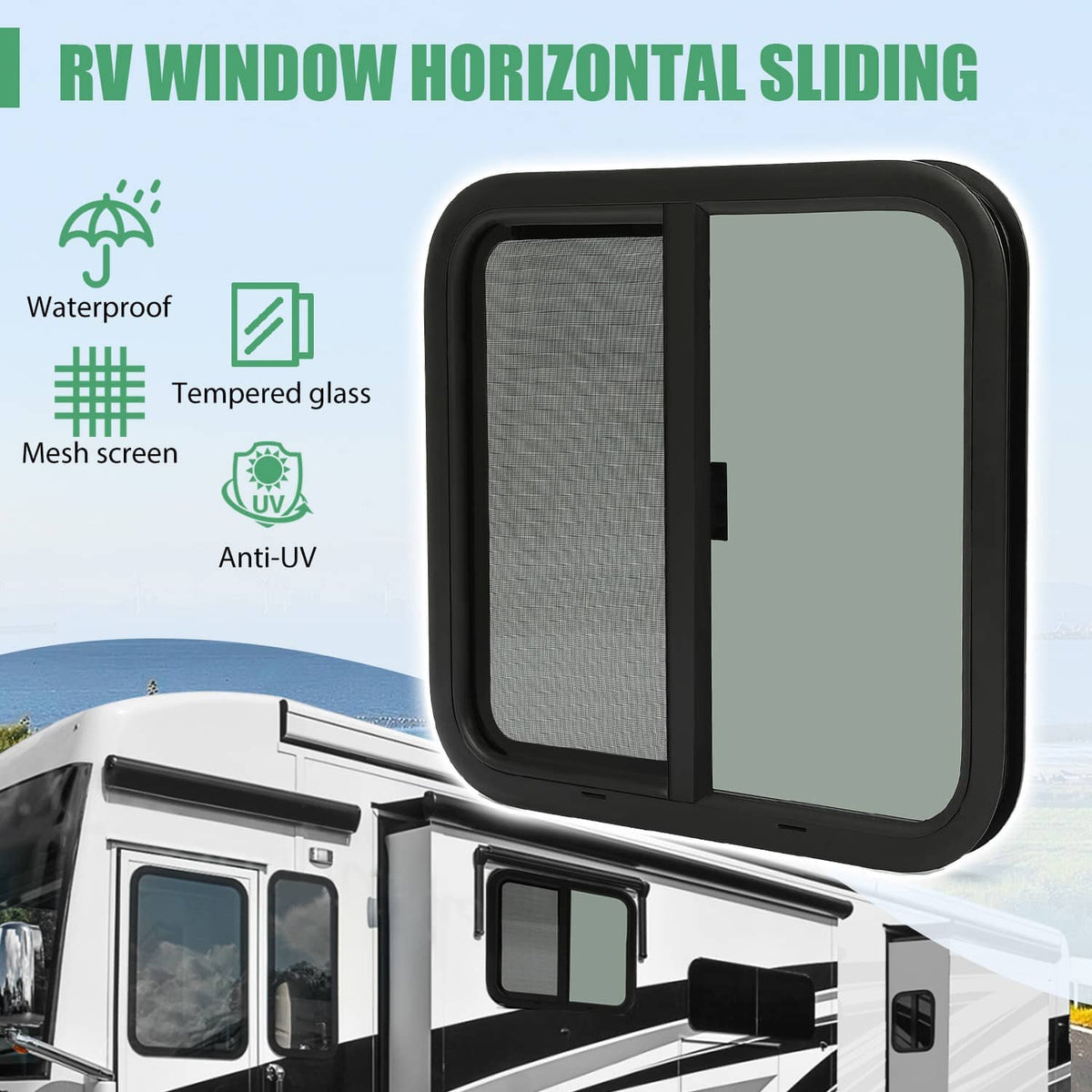Solidspare Tinted Glass For Camper Trailer Horizontal Sliding Window RV Window 24" x 22"