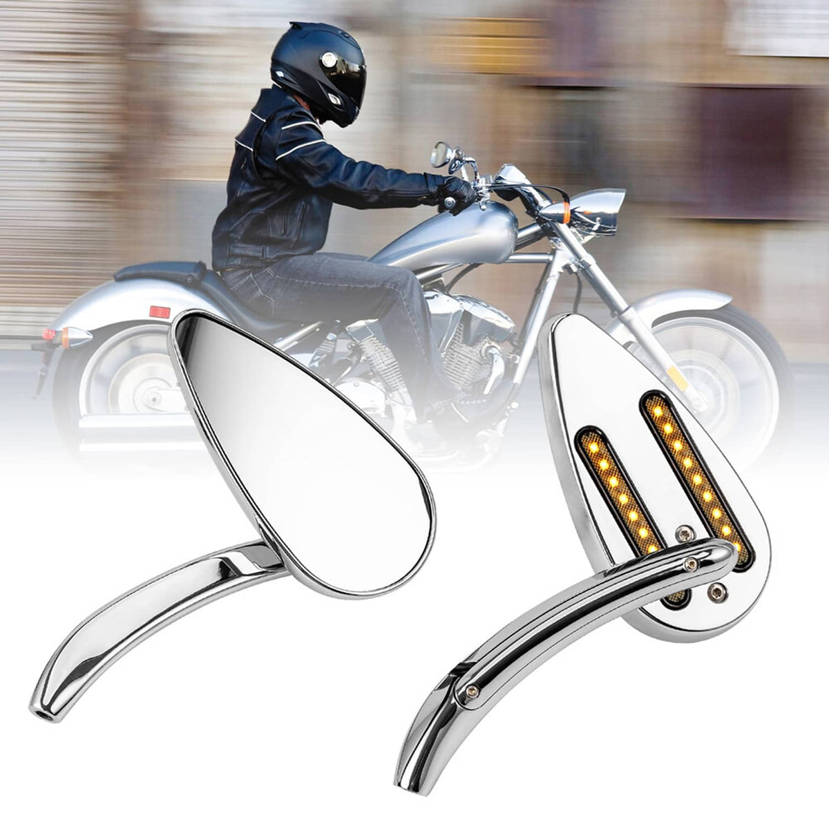 Solidspare Motorcycle Rear View Side Mirrors w/ LED Turn Signal For Road King Sportster