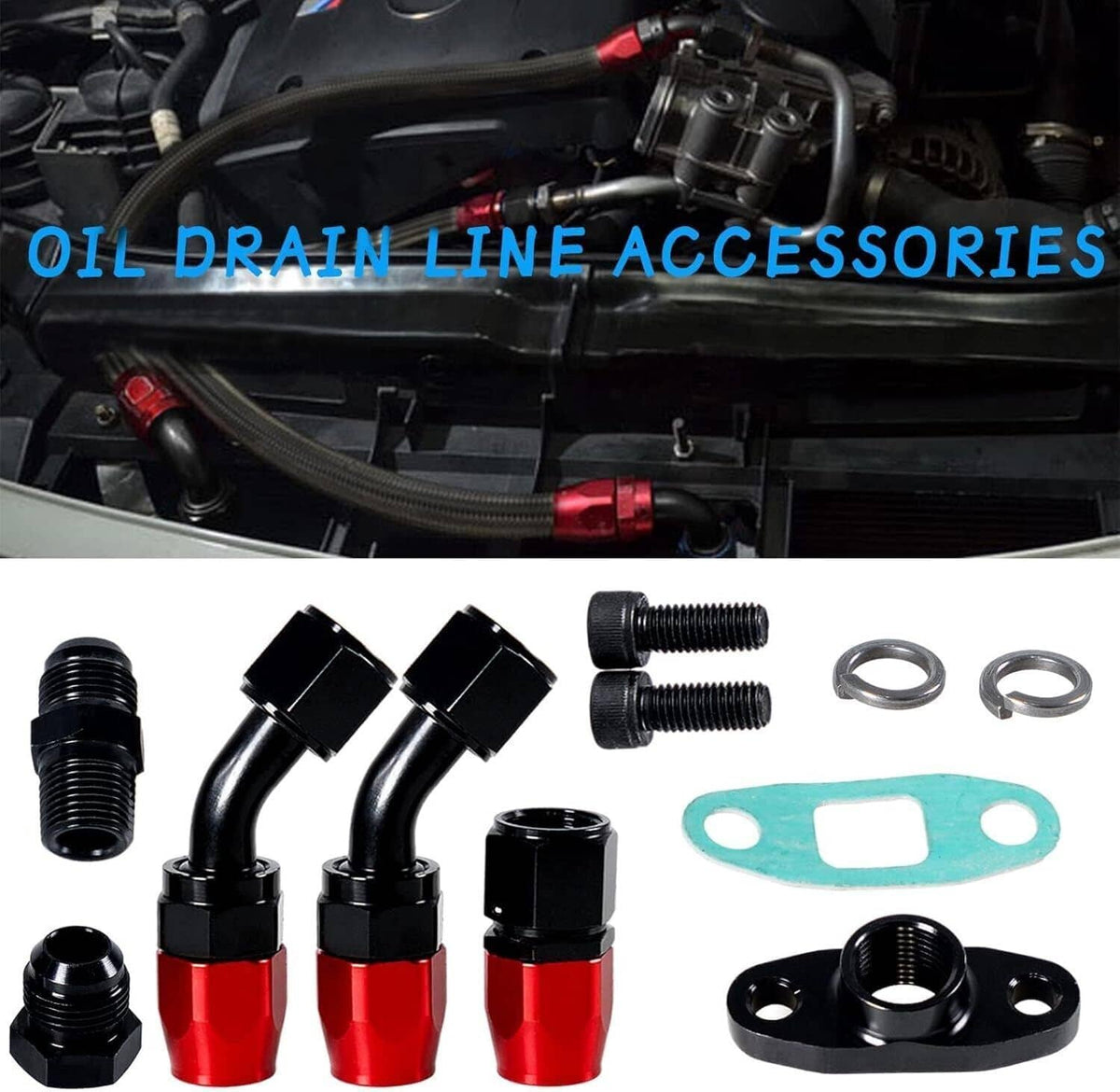 Solidspare Oil Feed Line+10AN Oil Drain Return Fitting Kit For Turbo T3 T4 T6 GT45 T04E T66