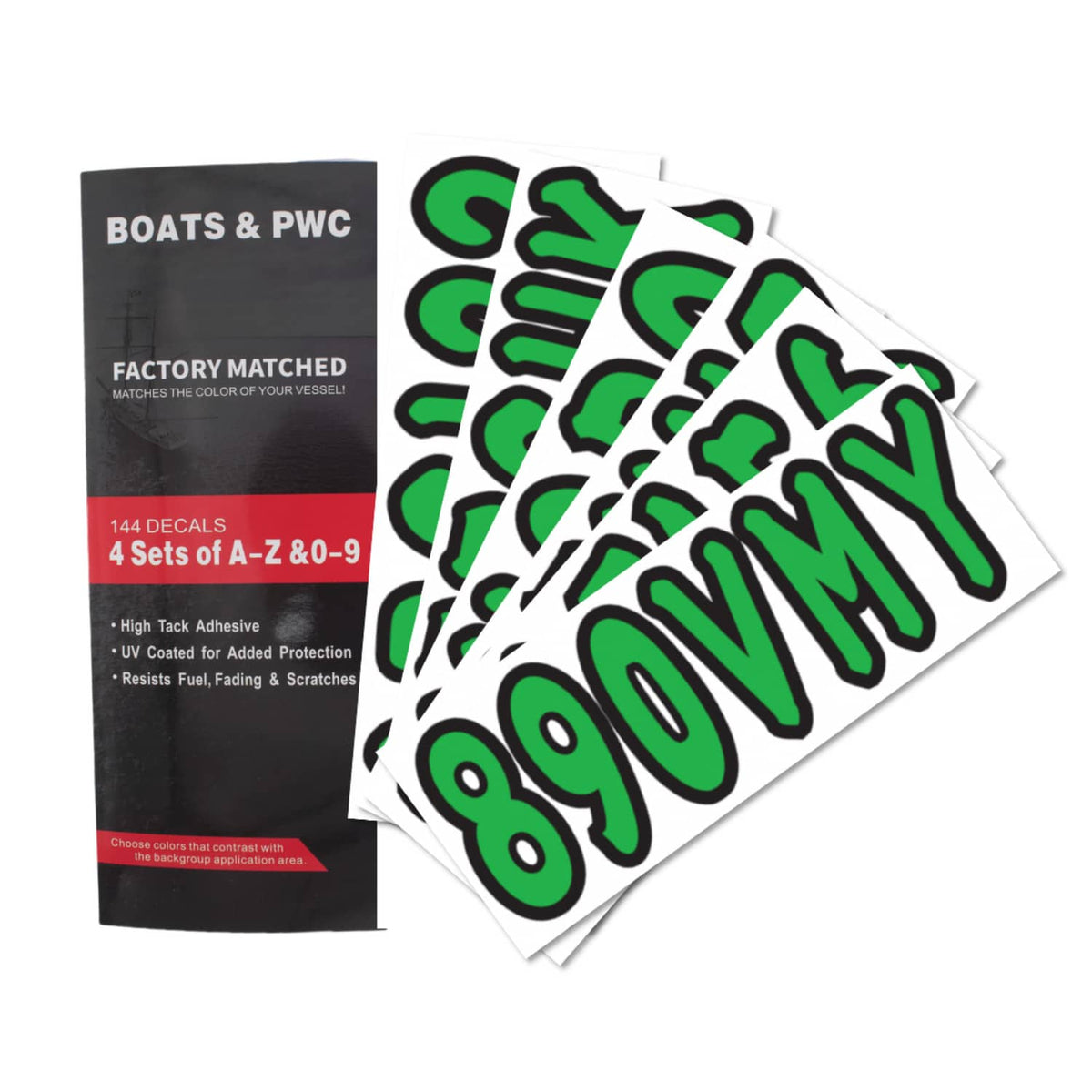 Solid Spare 4 Sets of 3" Marine Boat Sticker Decal A-Z Letters and 0-9 Numbers Green