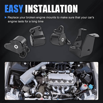 Solidspare 2-Bolt Engine Motor Mount Kit For 1996-2000 Civic B/D-Series Billet Aluminum