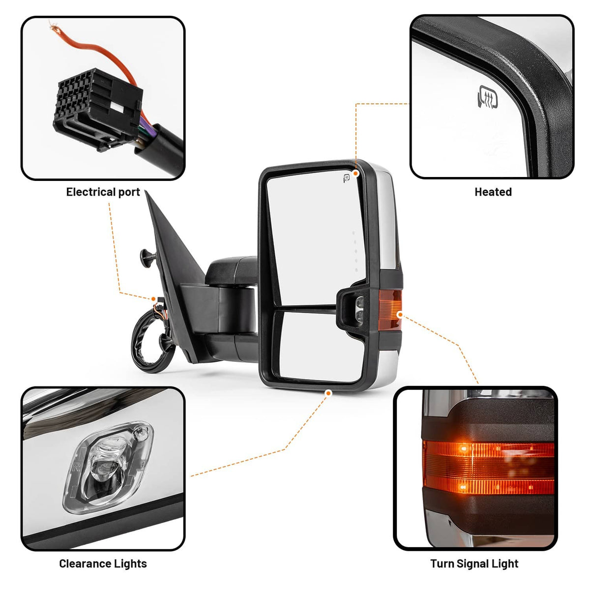 Solidspare Manual Heated Tow Mirrors For 2015-18 GMC Sierra Chevy Silverado 1500 2500 3500