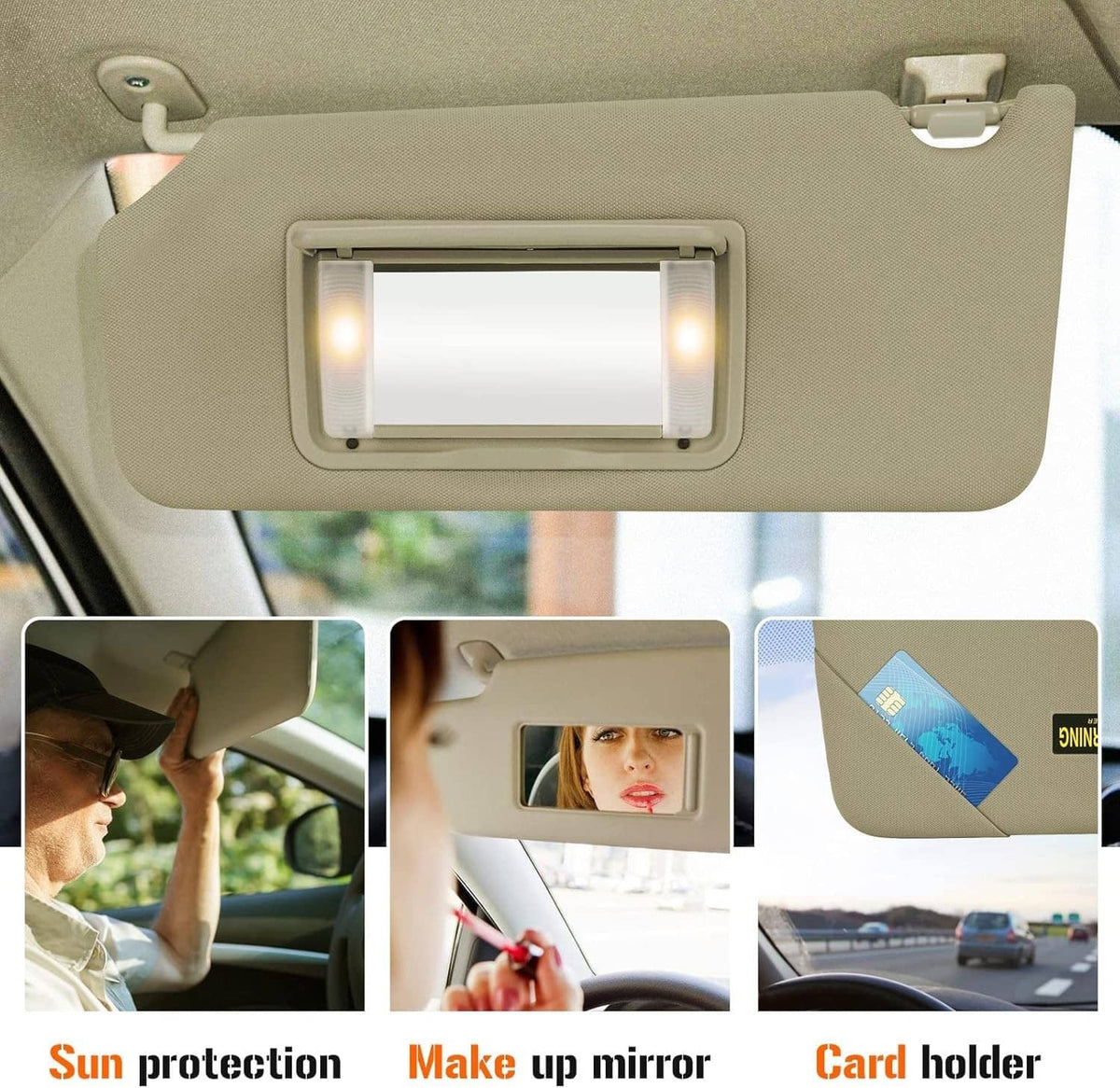 Solidspare Left & Right Side Beige Sun Visor For Honda Accord 2008 - 2017 w/Light & Mirror