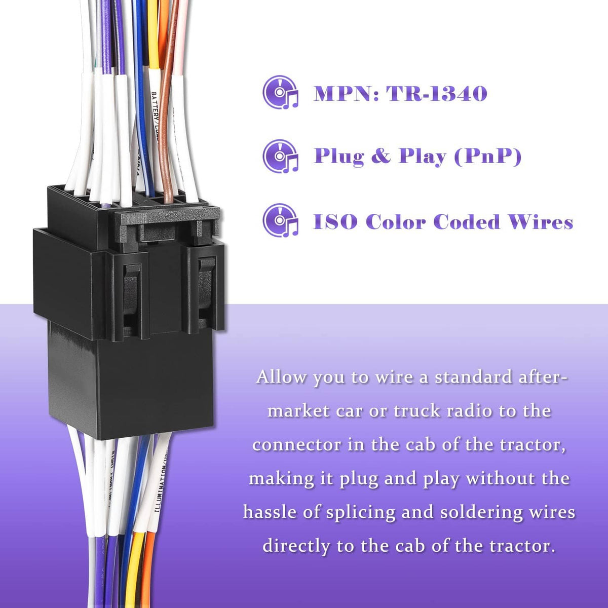 Solidspare 16 Pin Radio ISO Wire Harness Adapter For Peterbilt Freightliner Semi Truck Pair