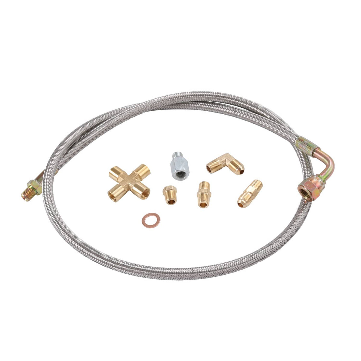 Solidspare 41" TURBO 90 DEGREE OIL FEED LINE KIT T4 T3 T04E T60 T70 GT35 GT45 1/8 NPT -4AN
