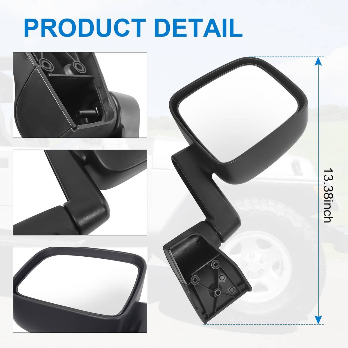 Solidspare 2PCS Manual Folding Side View Mirrors Fit Jeep Wrangler TJ 2003‑2006 55395061AD